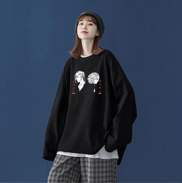 

men's t-shirts anime tokyo revengers ken ryuuguuji and sano manjirou men long sleeve t shirts summer cotton oversize o-neck shirt tee, White;black