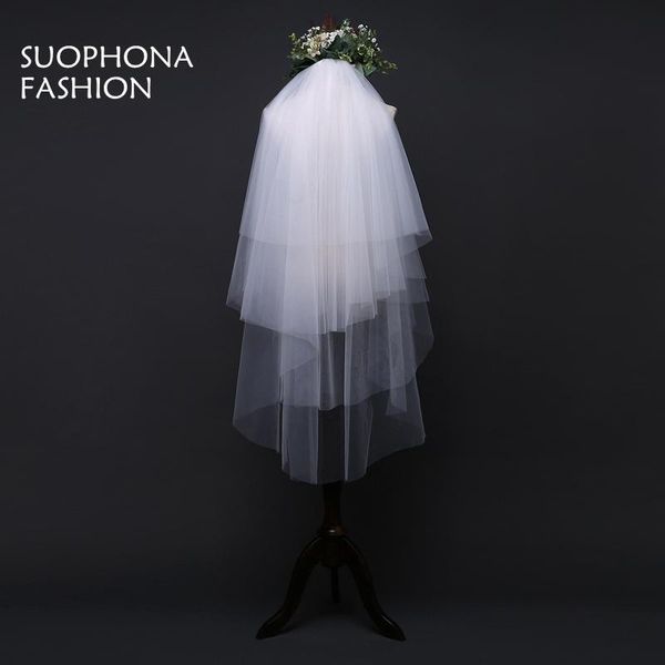 

bridal veils arrival white two layer cut edge wedding veil 2021 accessories velo de novia with comb, Black