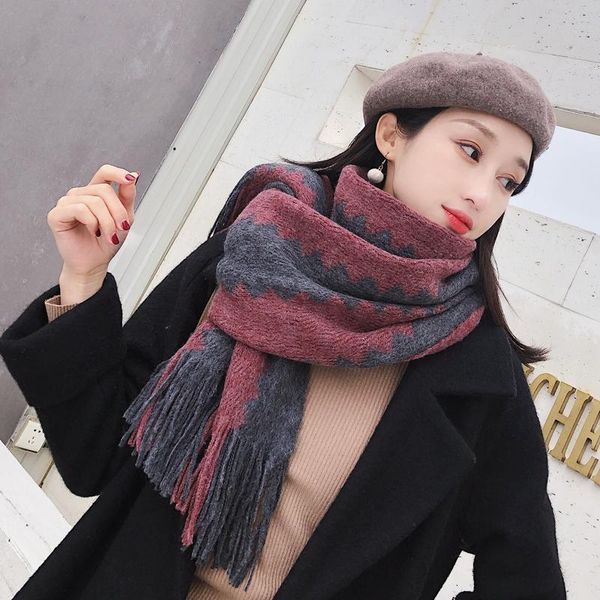 

hats, scarves & gloves sets scarf women winter korean version of the wild long section students thick knitted shawl muffle autumn diamond wo, Blue;gray
