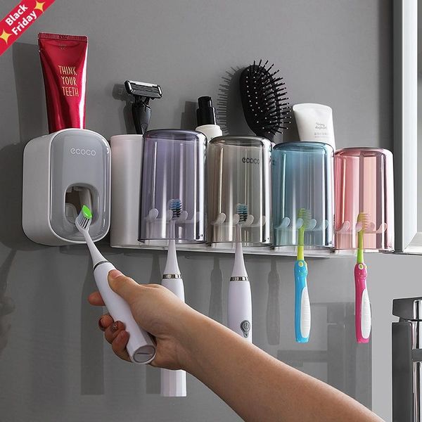 

bathroom accessories set toothbrush holder automatic toothpaste dispenser wall mount rack tools bath accessory