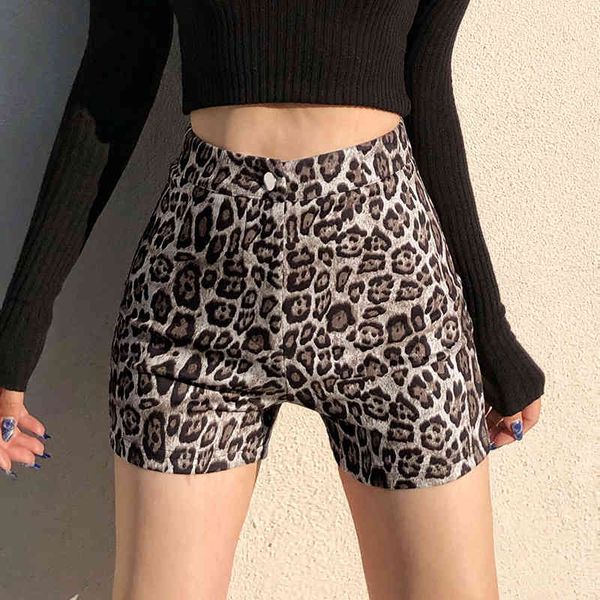 

streetwear brown leopard shorts for girls women bodycon high waist female fashion new summer sweat harajuku skinny shorts 210415, White;black