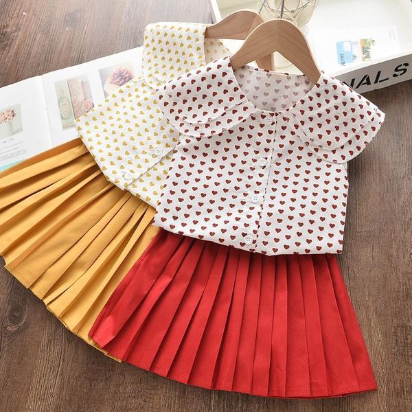 

children's clothing summer girls love printing two-piece korean sleeveless suit outfits sets, White