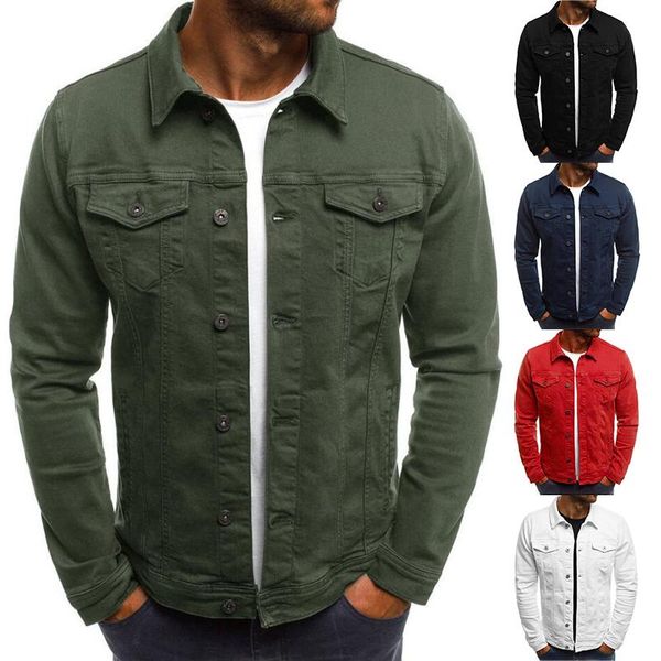 

men's jackets 2021 autumn multi-pocket button casual denim slim tooling, Black;brown