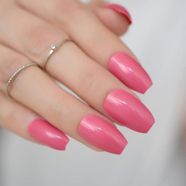 

24 ballerina coffin false nails light coral red color nails abs wholesale full fake from echiq, Red;gold