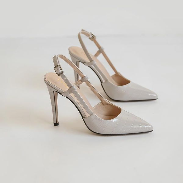 

summer pointed-toe patent leather stiletto heel women's single shoes large size small party dress sandals 31-44, Black