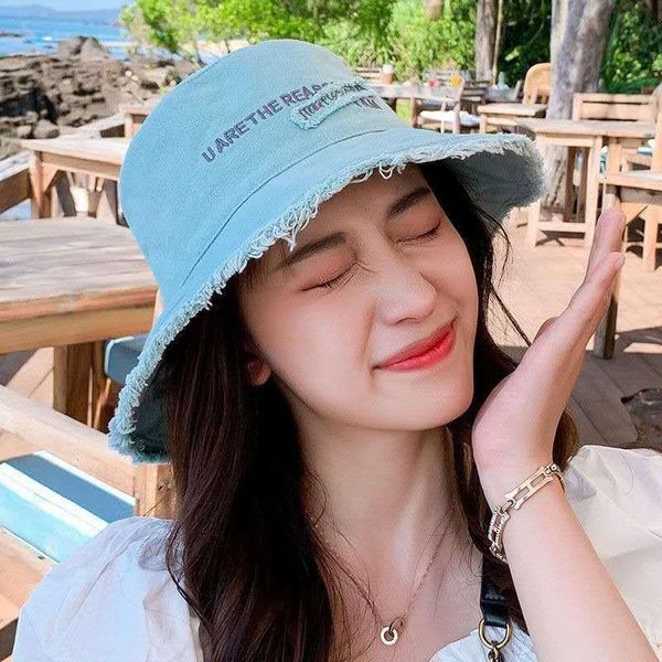 

wide brim hats woman summer bucket hat foldable sun cotton beach women uv protect travel cap lady female, Blue;gray