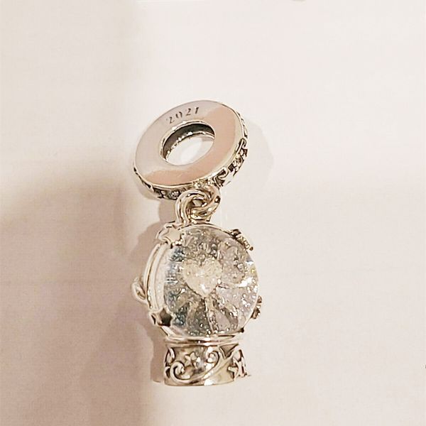 Autêntico Pandora 925 Sterling Silver Snow Globe Angel Dangle Charme Fit Loose Bead Pulseira Jóias 790027C01