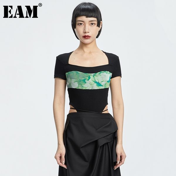 

[eam] loose fit women black pattern printed slim bodysuits high waist pocket fashion spring summer 1dd8352 21512, Black;white
