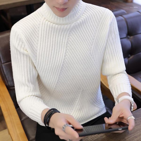 

sweater men 2021 winter arrival casual pullover long sleeve slim fit turtleneck knitted brand male warm sweaters1, White;black