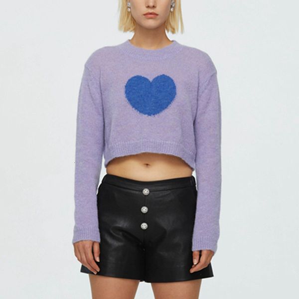 

sweaters pullover women o-neck heart print purple cropped sweater knitted christmas jersey, White;black