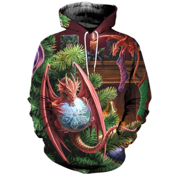 

men's hoodies & sweatshirts dragons christmas 3d printed oversized men hoodie women casual pullover harajuku streetwear sudadera, Black