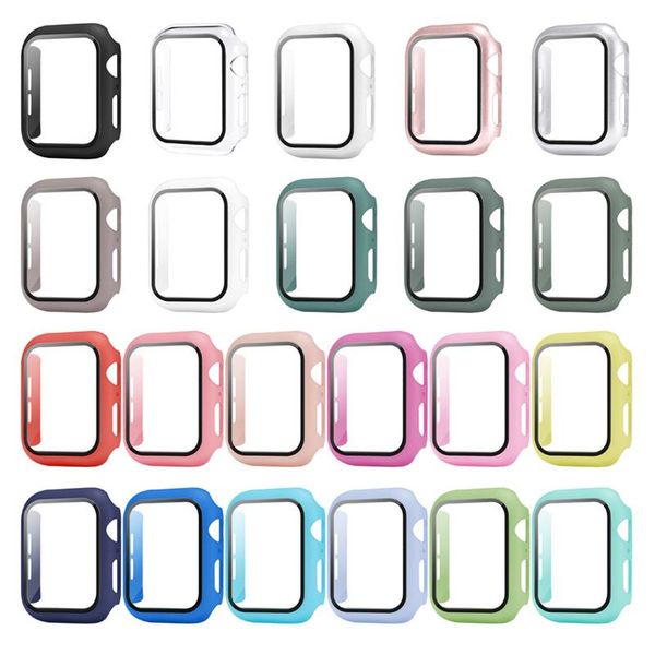 

colorful pc hard bumper cases with tempered glass case for apple watch 1 2 3 4 5 6 7 full protection covers 38 40 42 44 41mm 45mm watchband