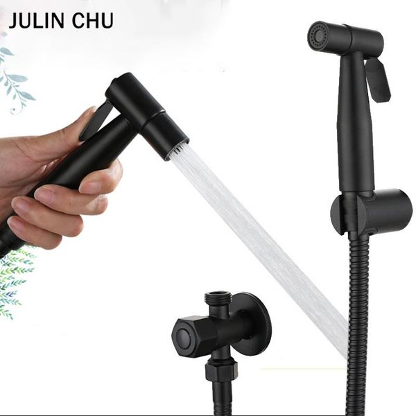 

toilet hand bidet faucet black 304 stainless steel bathroom washer hygienic shower sprayer 1.5m hose tank hooked holder faucets