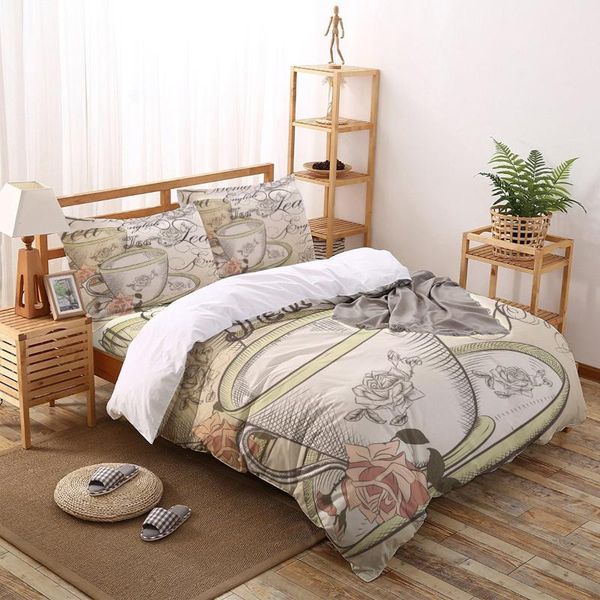 

beige teacup rose flower printed bed cover set duvet child sheets pillowcases comforter bedding sets