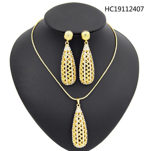 

earrings & necklace yulaili design crystal hollow water drop pendant gift fashion dubai gold jewelry sets for women wholesale, Silver