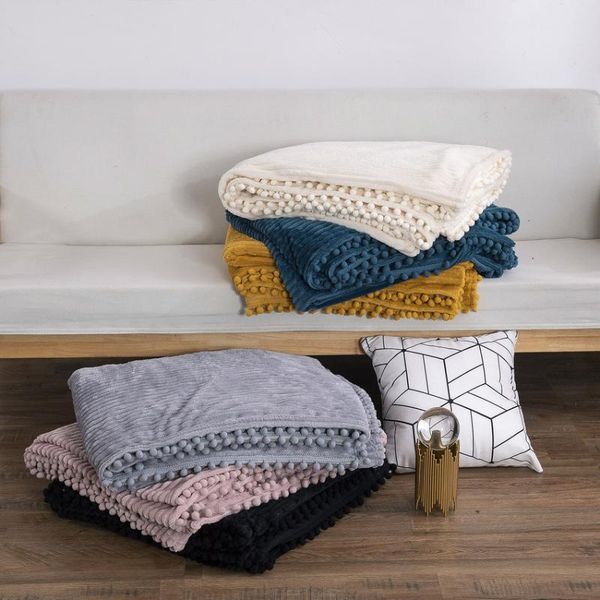

blankets coral flannel tassel blanket solid color polyester keep warm household thicken throw bedding cover for home bedroom