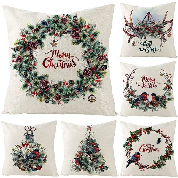 Nordic Christmas Travesseiro Caso Aquarela Impressão Guirlanda Cobertura de Linho Cobertura Sofá Carro 45 * 45cm material de cama T2I53172