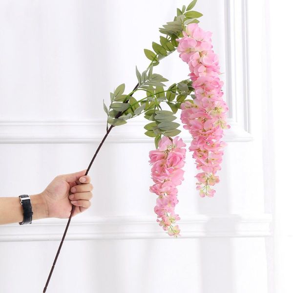

100cm wisteria branch with leaves for wedding party decoration white artificial flower indie room wall decor garland floral decorative flowe