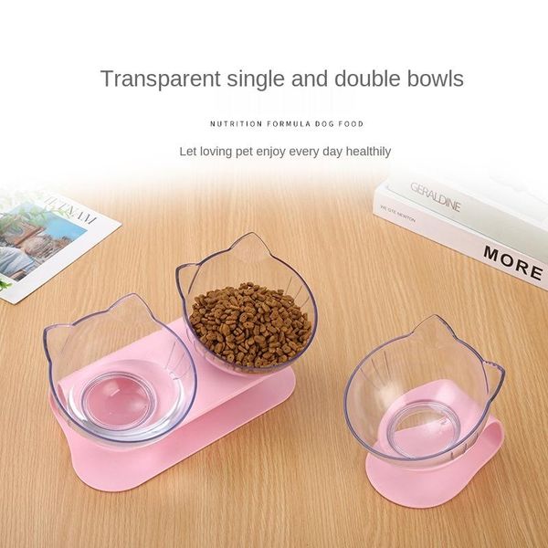

lechong transparent non-slip bowl durable pet double with bottom bracket dog cats slow feeding protective ridge cat bowls & feeders