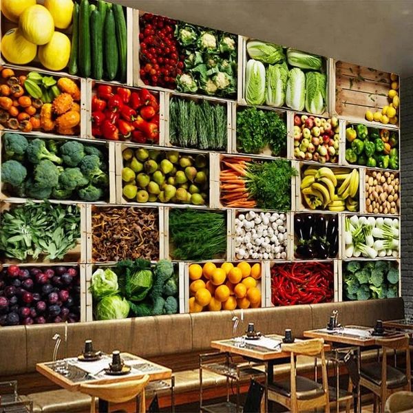 

custom size 3d mural wall paper vegetable market fruit shop poster painting restaurant kitchen po background wallpaper wallpapers