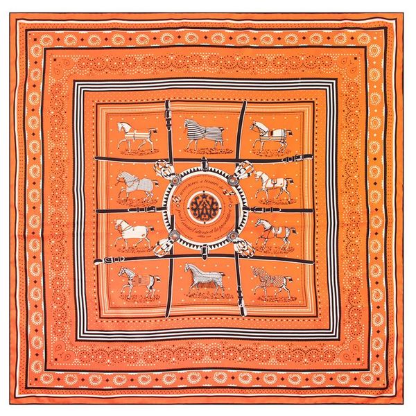 

scarves double-sided head scarf wrap shawl hand rolled edge 90 silk square neck foulard femme satin horse bandana headband, Blue;gray