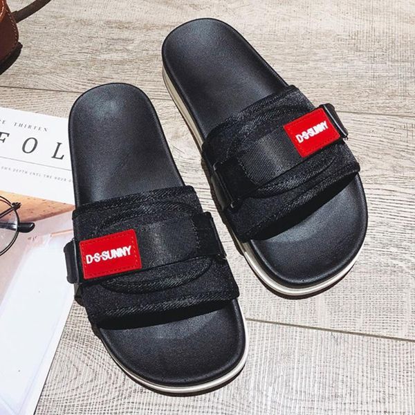 

slippers couple open toe thick foundation trendy non-slip sandals beach shoes pantoufles homme#by20, Black