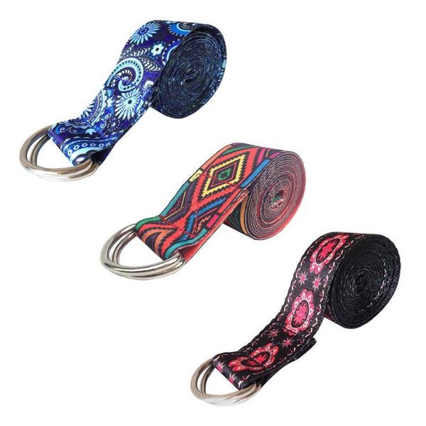 

colored printed d-ring belts yoga strap fitness rope adjustable belt stretch leg sport resistance washable bands