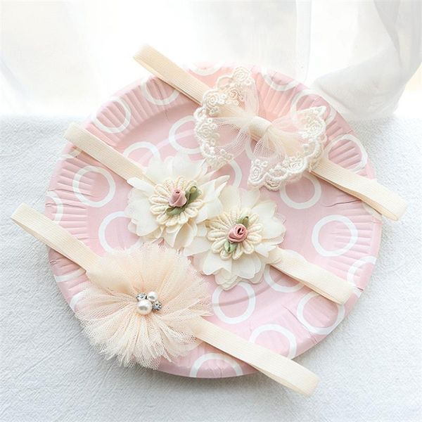 

5pcs/lot lace bow flower born headbands for girl elastic hair accessories kids headwear infant hairbands pography prop, Slivery;white