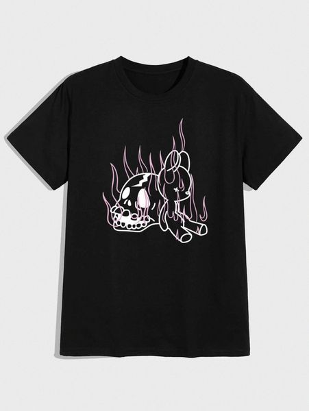 

romwe guys skull & rabbit graphic tee t7sd#, White;black