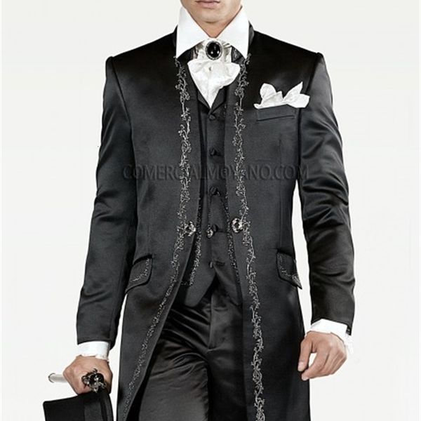 

men's suits & blazers embroidery groom tuxedos black groomsmen mandarin lapel man suit/bridegroom/wedding/prom/dinner (jacket+pant, White;black