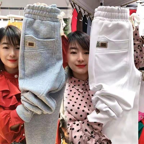 

capris 2021 arrival spring/female fall down casual elastic waistline harem all-matched cotton pocket ankle length w52 pants, Black;white