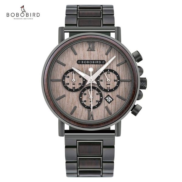 

wristwatches bobo bird luxury stainless steel wood watch men stylish timepieces chronograph waterproof watches valentine' days gifts fo, Slivery;brown