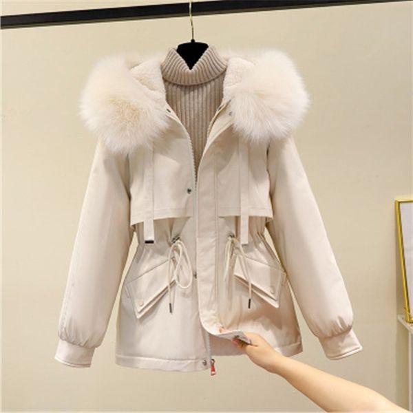 

202 fashionable new thickened cotton padded clothes women's inner plush parka winter korean short large wool collar down, Black