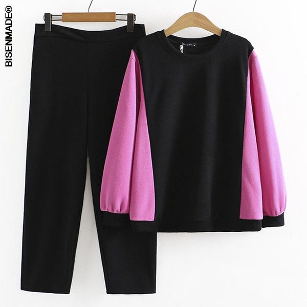 

plus size tracksuits women's clothing sets 2021 autumn show thin leisure loose sweatshirts sweatpants two-piece suits 298, Black