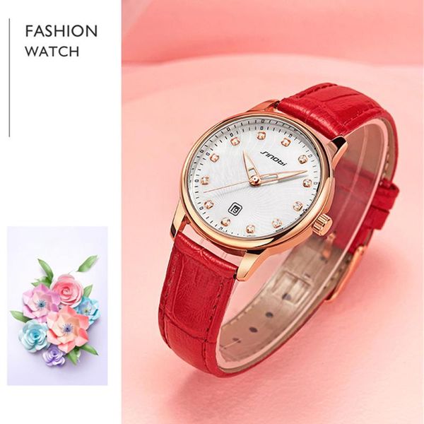 

wristwatches drop fashion casula woman's leather watches red calender quartz wrist colorful watch girl clock, Slivery;brown