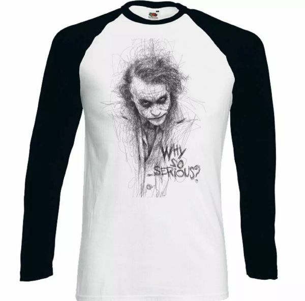 

joker t-shirt batman mens heath ledger sketch superhero villain top, White;black