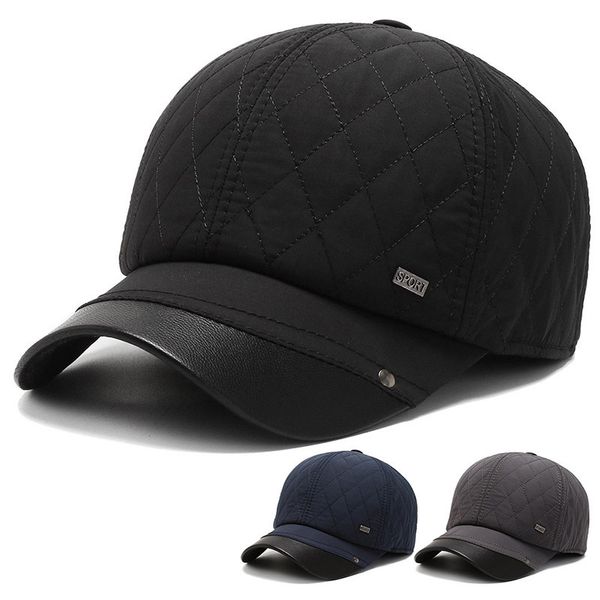 

hat men's middle-aged fashion ear baseball warm old man with velvet autumn and winter cotton cap, Blue;gray