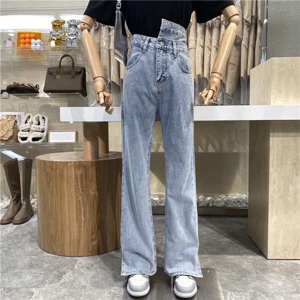 

nicho design personality washing jeans blue retro light with high waist and pants