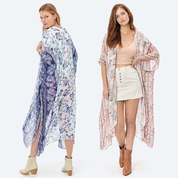

women's blouses & shirts 2021 chiffon blouse shirt summer print sun-proof clothing long style for women shawl outdoor cardigan thin bea, White