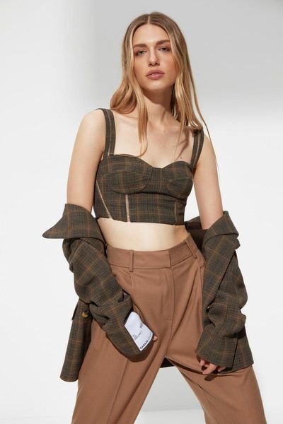 

bustiers & corsets trendyol x sagaza studio plaid woven bustier tpraw22bs0015, Black;white