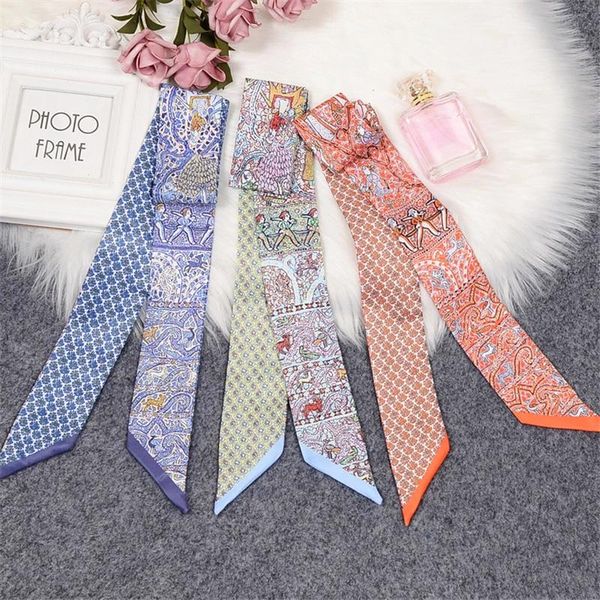 

scarves design skinny silk scarf for women bag hair scarfs lady foulard femme headband neckerchief bandana, Blue;gray