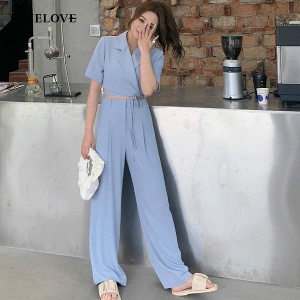 

women's two piece pants junelove women short crop blazer+wide leg suits notched blazers jackets with trouser vintage drawstring pieces, White