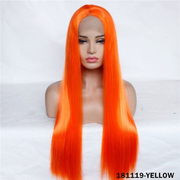 

straight synthetic lacefrontal wig simulation human hair lace front wigs 12~26 inches organge color long perruques 181119-yellow, Black;brown