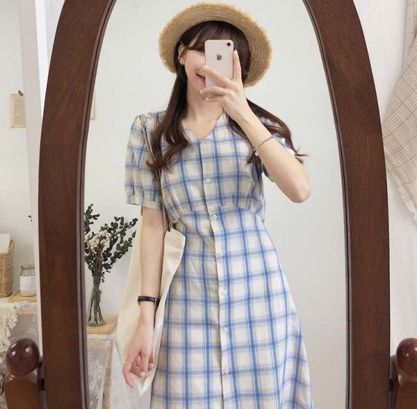 

french plaid girl's dress in 2019, White;black