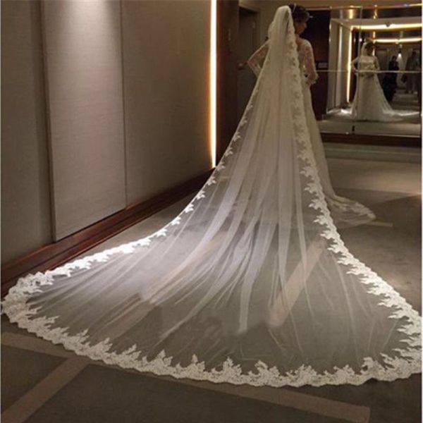 

bridal veils 3 meter white ivory cathedral wedding veil long lace edge with comb accessories 1t bride, Black