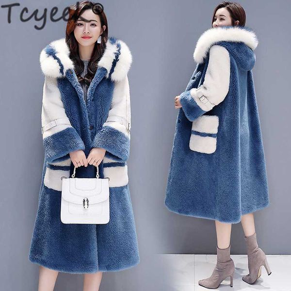 

women's fur & faux tcyeek women jacket + large hooded coat female long winter warm coats casaco feminino hiver tf81132 bxdw, Black