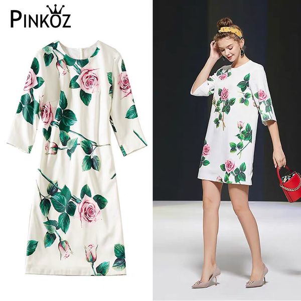 

casual loose half sleeve summer holiday midi dress women female rose flower printed fashion pluse size dresses robe 210421, Black;gray