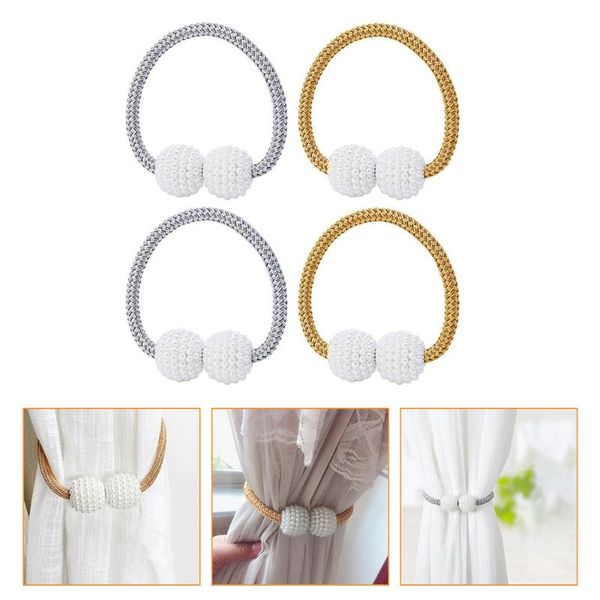 

curtain & drapes 1 set 4pcs pearl tiebacks clips simple buckles