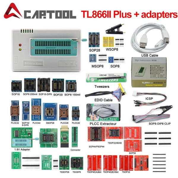 

v8.51 tl866ii plus obd2 minipro programmer+24 adapters+test clip tl866 pic bios high speed programmer tools diagnostic