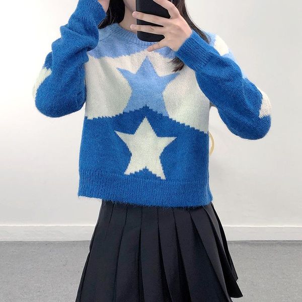 

women's sweaters fall winter 2021 mohair five-pointed star pullover b slouchy letterhead knit sweater women harajuku jumpe, White;black